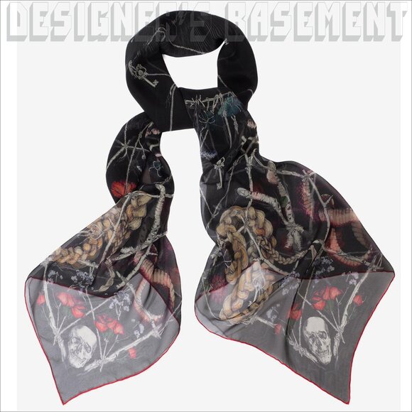ALEXANDER MCQUEEN black Moon Sun Keys DEVIL TRAP silk chiffon 52"-sq scarf shawl - Picture 3 of 6